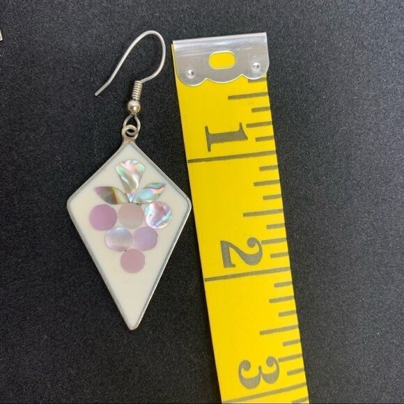 ALPACA Mexico Silver Abalone Enamel Diamond Shaped Earrings - Picture 5 of 5